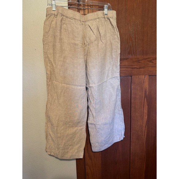 J. Jill Pants - J. Jill Love Linen Tan Flax Wide Leg Crop Pants Elastic Back WPT315622